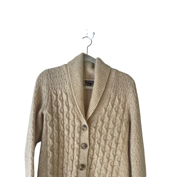 Eddie Bauer Small Lambs Wool Knit Button Up Fisherman Knit Cardigan Sweater Twee - Picture 2 of 8